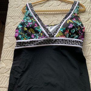 Lands' End 18 Black Floral Swim Top
